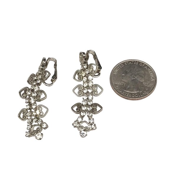 Dazzling and Dainty Filigree Heart Crystal Drop Earrings, Romantic Wedding Jewel - Picture 4 of 4